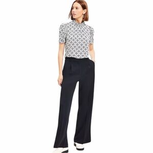 LOFT Peyton Trouser Pants in Black Crepe Size 12P Petite High Rise Wide Leg